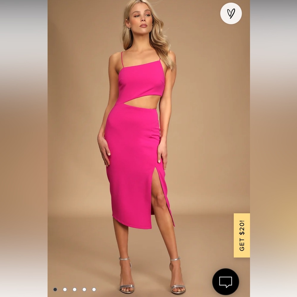 Lulu’s Flawless Attitude Fuchsia Asymmetrical Cutout Midi Dress
